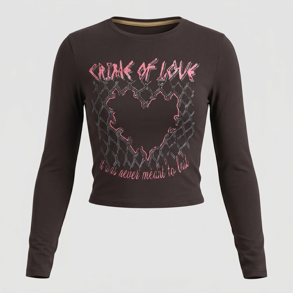 Hollister Women Small Gray Long Sleeve Crime of Love Graphic Baby Tee Grunge